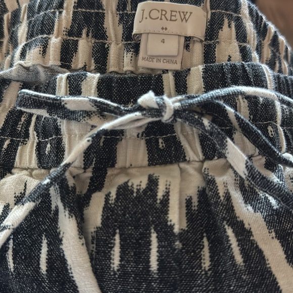 J. Crew black ivory print elastic waist linen cotton pants Sz 4 - Picture 6 of 7